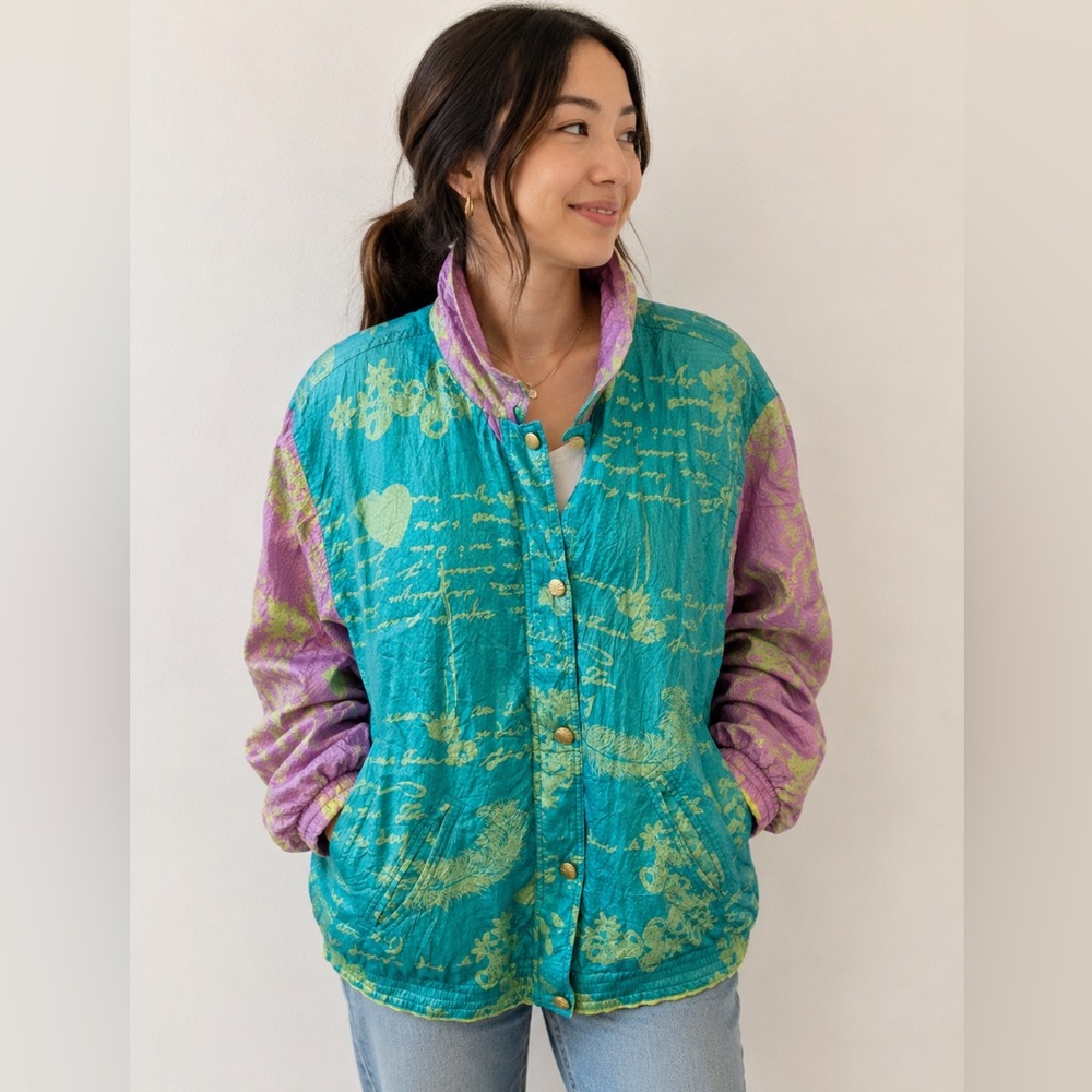 Vintage Mureli Silk Floral Multicolor Button/Zip Windbreaker Jacket